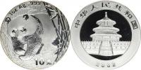 10 Yuan 2002 - lezoucí Panda / chrám         KM 1365    Ag 999  3