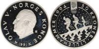 50 Kroner 1991 - OH Lillehammer 1994 - tři lyžaři     KM 431  Ag