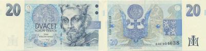 20 Kč 1994 sér. A 06 - proužek vpravo   Hej. CZ 13 a; Baj. CZ 10a
