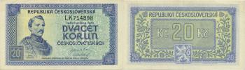 20 Kčs b.l. (1945) sér. LK       Baj. 72     neperf._nep. přelož.