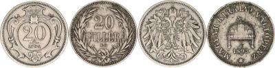 20 Fillér 1893 KB; +20 hal. 1894 b.zn.           2 ks