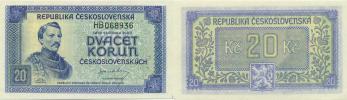 20 Kčs b.l. (1945) sér. HB      neperf.      Hej.  72; Baj. 72