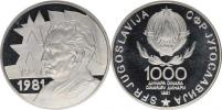 1000 Dinara 1981 - 40. výr. revoluce     KM 182      Ag 750  14 g