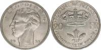 20 Francs 1935 - BELGIË          KM 105    Ag 680  11 g