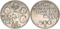 500 Francs 1980 - 150. výr. nezávislosti BELGIQUE KM 161a Ag 510 25 g