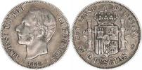 2 Pesetas 1882 MS-M        Ag 835  10 g     Cr.76;  KM 678