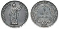 5 Lire 1848 M - dlouhé konce ratolestí věnce nad letopočtem     "