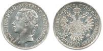 20 kr. 1852 C - hlava vlevo      "RR"_dr.rys. ražbou